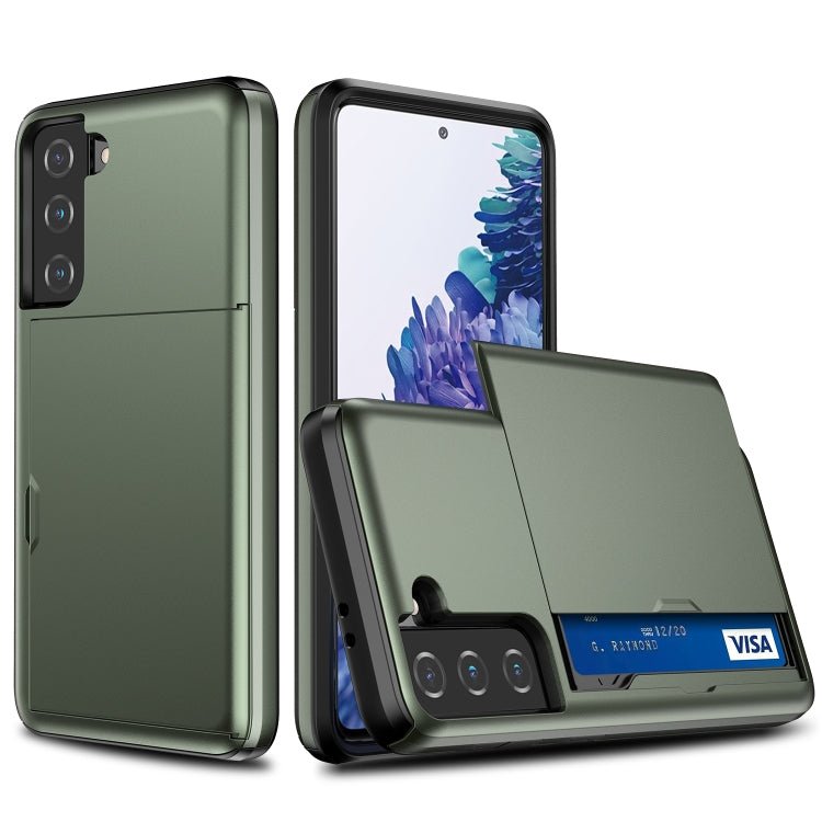 For Samsung Galaxy S21+ 5G Shockproof Armor Protective Case with Card Slot(Army Green)
