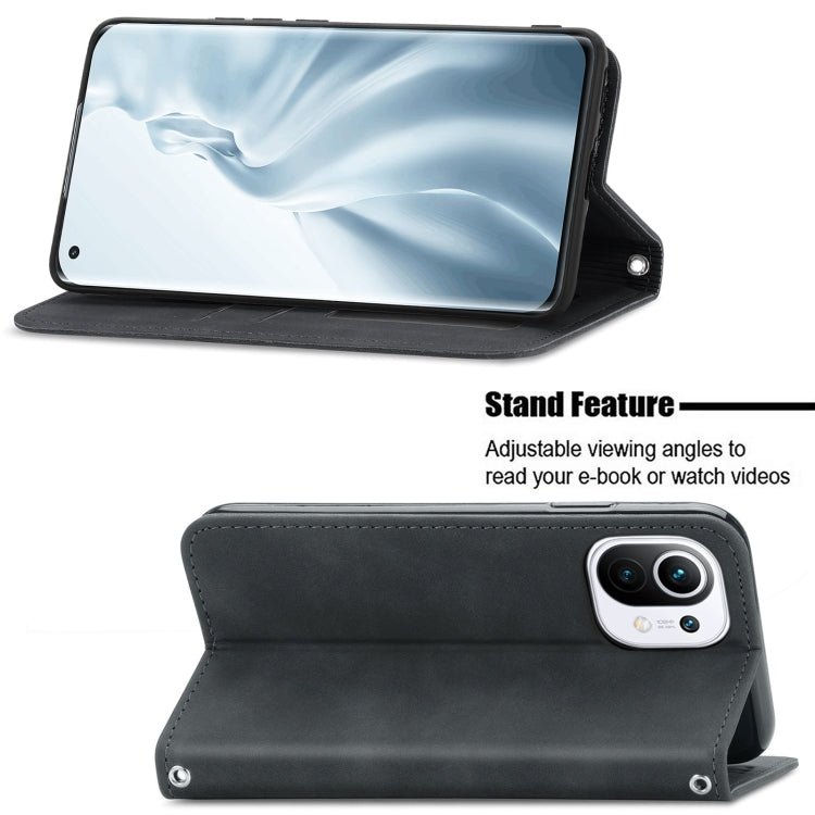 For Xiaomi Mi 11 Retro Skin Feel Business Magnetic Horizontal Flip Leather Case With Holder & Card Slots & Wallet & Photo Frame(Black)