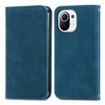 For Xiaomi Mi 11 Retro Skin Feel Business Magnetic Horizontal Flip Leather Case With Holder & Card Slots & Wallet & Photo Frame(Blue)