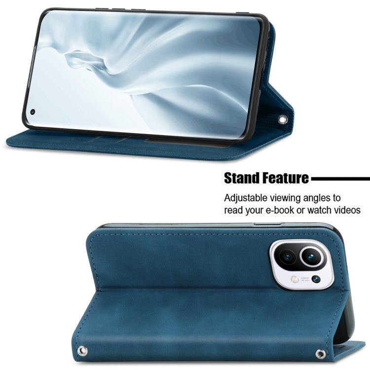 For Xiaomi Mi 11 Retro Skin Feel Business Magnetic Horizontal Flip Leather Case With Holder & Card Slots & Wallet & Photo Frame(Blue)