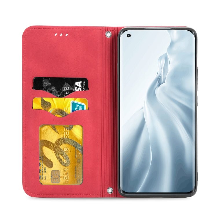 For Xiaomi Mi 11 Retro Skin Feel Business Magnetic Horizontal Flip Leather Case With Holder & Card Slots & Wallet & Photo Frame(Red)