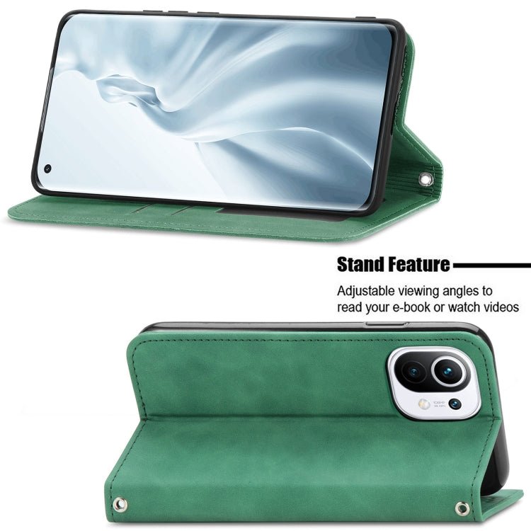 For Xiaomi Mi 11 Retro Skin Feel Business Magnetic Horizontal Flip Leather Case With Holder & Card Slots & Wallet & Photo Frame(Green)