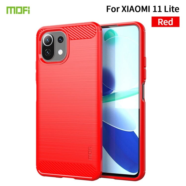 For Xiaomi Mi 11 Lite MOFI Gentleness Series Brushed Texture Carbon Fiber Soft TPU Case(Red)