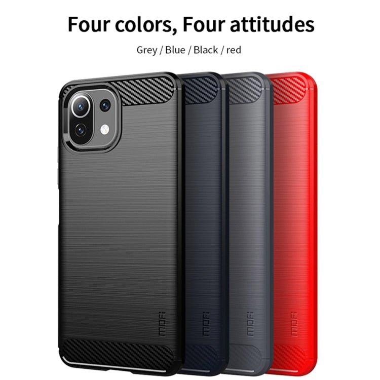 For Xiaomi Mi 11 Lite MOFI Gentleness Series Brushed Texture Carbon Fiber Soft TPU Case(Red)