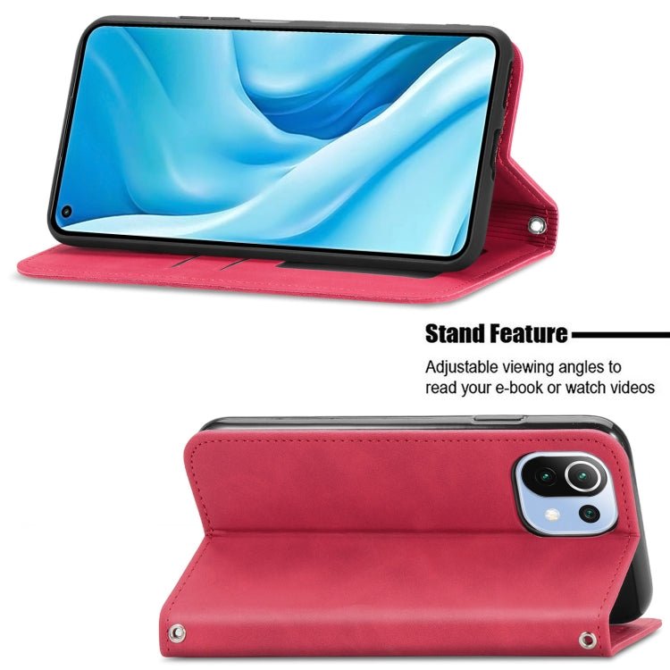 For Xiaomi Mi 11 Lite Retro Skin Feel Business Magnetic Horizontal Flip Leather Case With Holder & Card Slots & Wallet & Photo Frame(Red)