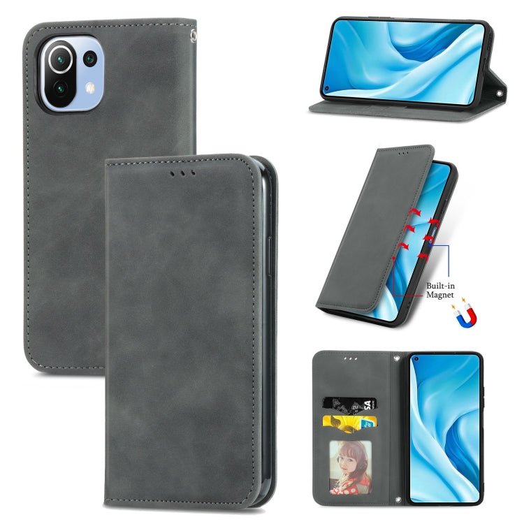 For Xiaomi Mi 11 Lite Retro Skin Feel Business Magnetic Horizontal Flip Leather Case With Holder & Card Slots & Wallet & Photo Frame(Grey)