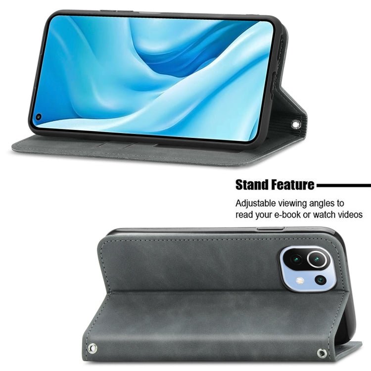 For Xiaomi Mi 11 Lite Retro Skin Feel Business Magnetic Horizontal Flip Leather Case With Holder & Card Slots & Wallet & Photo Frame(Grey)