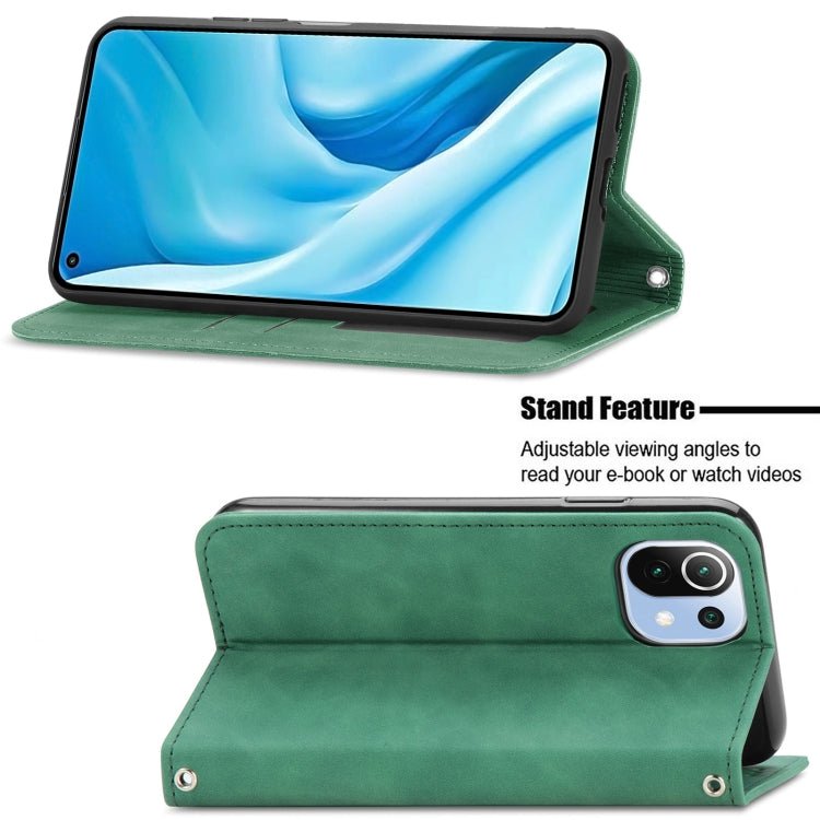 For Xiaomi Mi 11 Lite Retro Skin Feel Business Magnetic Horizontal Flip Leather Case With Holder & Card Slots & Wallet & Photo Frame(Green)
