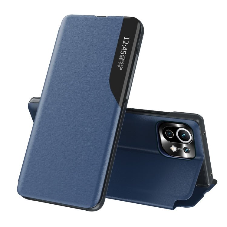For Xiaomi Mi 11 Lite Side Display  Shockproof Horizontal Flip Leather Case with Holder(Blue)