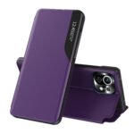 For Xiaomi Mi 11 Lite Side Display Shockproof Horizontal Flip Leather Case with Holder(Purple)
