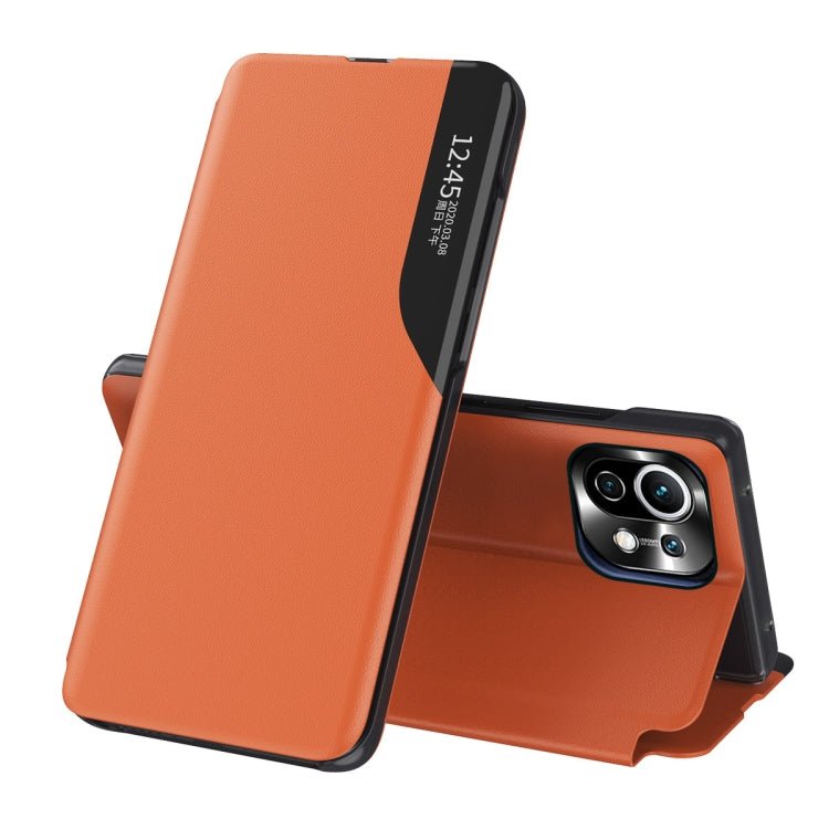 For Xiaomi Mi 11 Lite Side Display  Shockproof Horizontal Flip Leather Case with Holder(Orange)