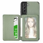 For Samsung Galaxy S21 5G Carbon Fiber Magnetic Card Bag TPU+PU Shockproof Back Cover Case with Holder & Card Slot & Photo Frame(Green)