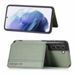 For Samsung Galaxy S21+ 5G Carbon Fiber Magnetic Card Bag TPU+PU Shockproof Back Cover Case with Holder & Card Slot & Photo Frame(Green)