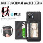 For Xiaomi Mi 11 Lite Carbon Fiber Magnetic Card Bag TPU+PU Shockproof Back Cover Case with Holder & Card Slot & Photo Frame(Black)