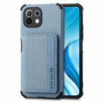 For Xiaomi Mi 11 Lite Carbon Fiber Magnetic Card Bag TPU+PU Shockproof Back Cover Case with Holder & Card Slot & Photo Frame(Blue)
