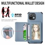 For Xiaomi Mi 11 Lite Carbon Fiber Magnetic Card Bag TPU+PU Shockproof Back Cover Case with Holder & Card Slot & Photo Frame(Blue)