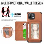 For Xiaomi Mi 11 Lite Carbon Fiber Magnetic Card Bag TPU+PU Shockproof Back Cover Case with Holder & Card Slot & Photo Frame(Brown)
