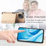 For Xiaomi Mi 11 Lite Carbon Fiber Magnetic Card Bag TPU+PU Shockproof Back Cover Case with Holder & Card Slot & Photo Frame(Gold)
