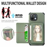 For Xiaomi Mi 11 Lite Carbon Fiber Magnetic Card Bag TPU+PU Shockproof Back Cover Case with Holder & Card Slot & Photo Frame(Green)