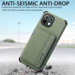 For Xiaomi Mi 11 Lite Carbon Fiber Magnetic Card Bag TPU+PU Shockproof Back Cover Case with Holder & Card Slot & Photo Frame(Green)