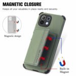 For Xiaomi Mi 11 Lite Carbon Fiber Magnetic Card Bag TPU+PU Shockproof Back Cover Case with Holder & Card Slot & Photo Frame(Green)