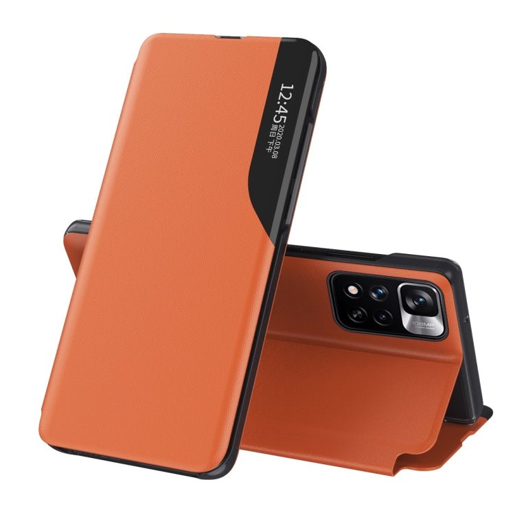 For Xiaomi Redmi Note 11 Pro Global Version Side Display Kickstand Shockproof Leather Phone(Orange)