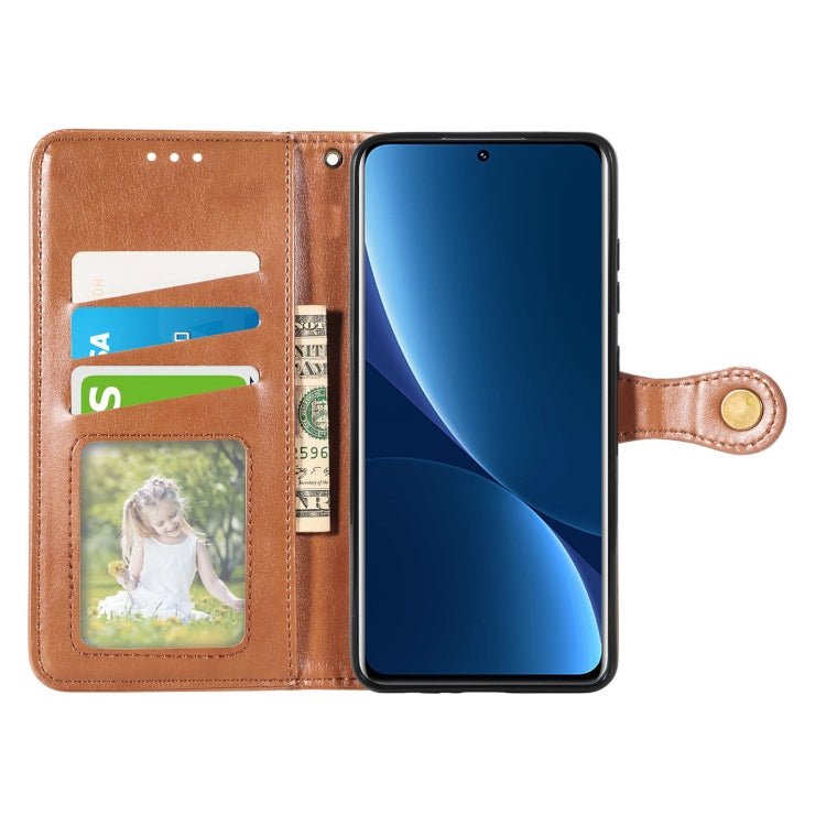 For Xiaomi 12 Pro Solid Color Leather Buckle Phone Case(Brown)