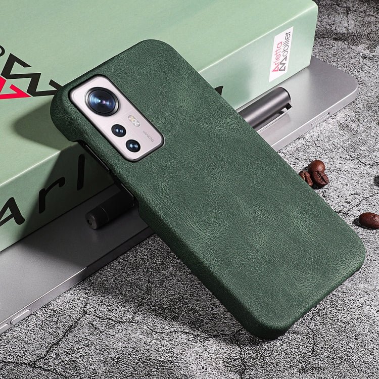 Ring Holder PU Phone Case For Xiaomi 12 Pro(Dark Green)