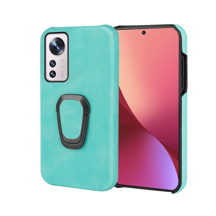 Ring Holder PU Phone Case For Xiaomi 12 Pro(Mint Green)