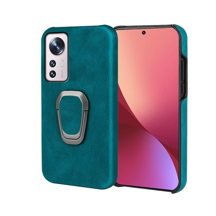 Ring Holder PU Phone Case For Xiaomi 12 Pro(Cyan)