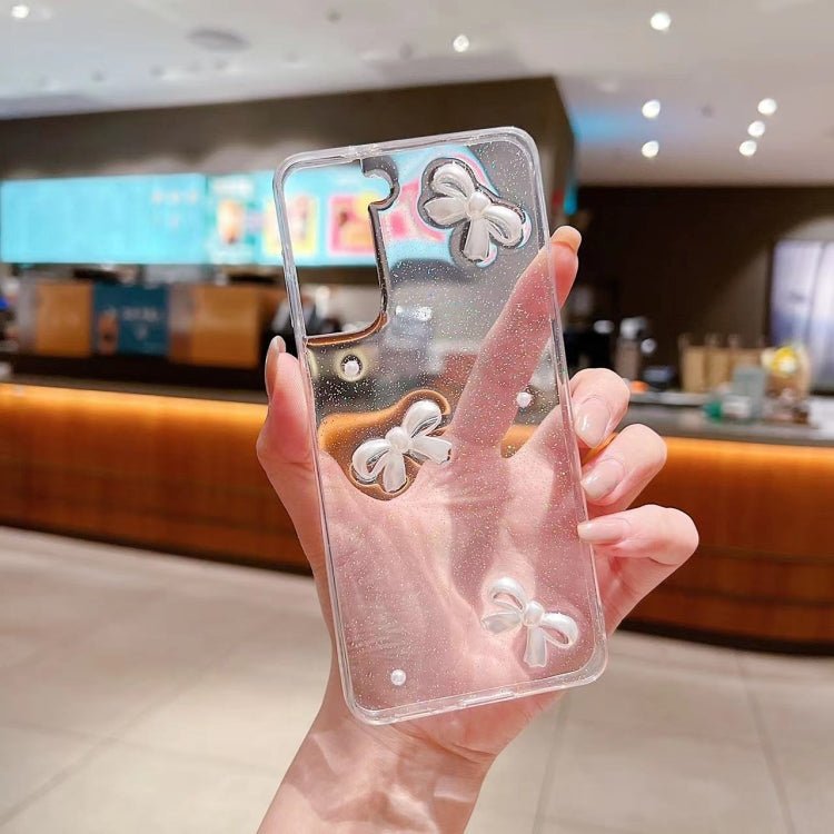 For Samsung Galaxy S21 5G Pearl Bow Glitter Epoxy TPU Phone Case(Cross Knots)