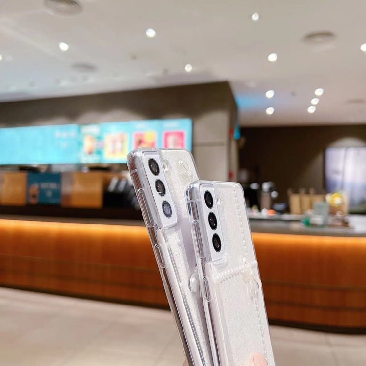 For Samsung Galaxy S21 5G Pearl Bow Glitter Epoxy TPU Phone Case(Cross Knots)