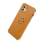For Xiaomi Mi 11 6D Electroplated TPU Crocodile Pattern Magnetic Leather Case with Ring Holder (Yellow)