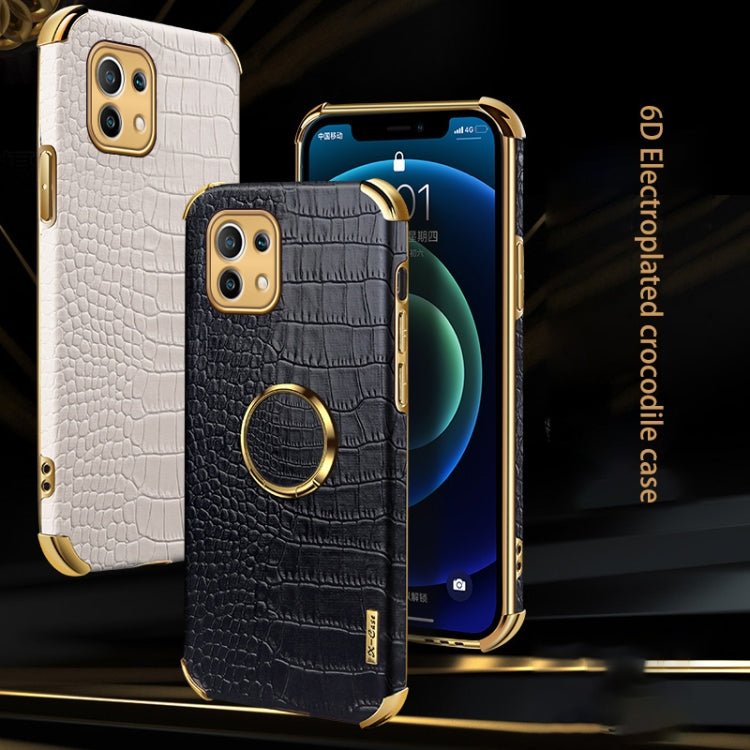 For Xiaomi Mi 11 6D Electroplated TPU Crocodile Pattern Magnetic Leather Case with Ring Holder (Yellow)