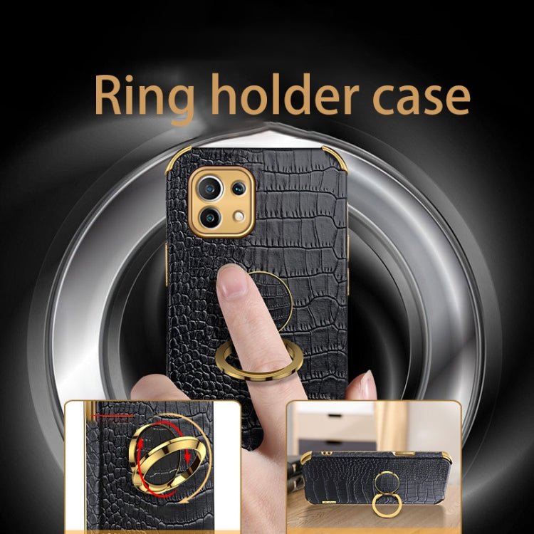 For Xiaomi Mi 11 6D Electroplated TPU Crocodile Pattern Magnetic Leather Case with Ring Holder (Red)