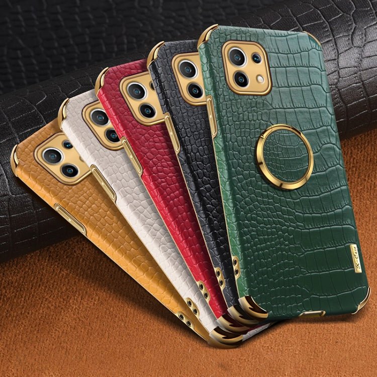 For Xiaomi Mi 11 6D Electroplated TPU Crocodile Pattern Magnetic Leather Case with Ring Holder (Red)
